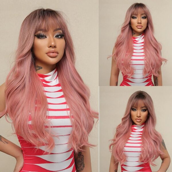 1a811305ad403ef8 Long Black Wavy Synthetic with Bangs for Women Body Wave Wigs Cosplay Daily Natural Use Hair Heat Resistant