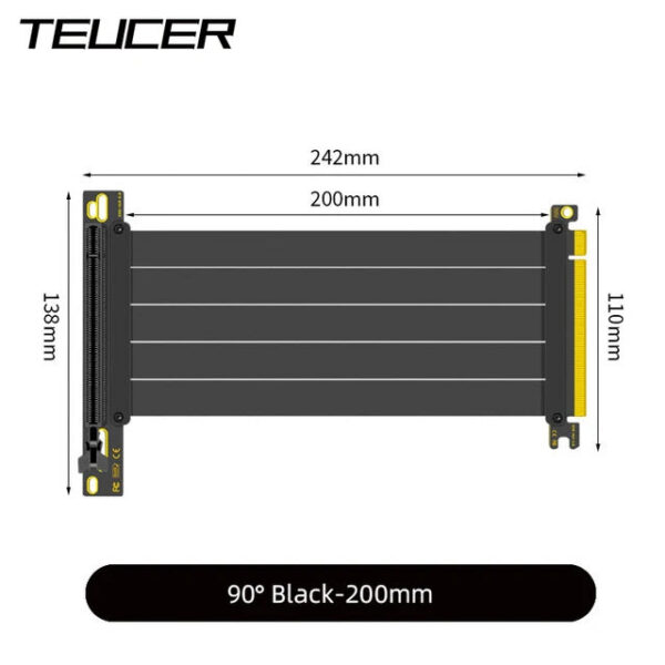 1a8514b5033fade5 TEUCER PCI-E 4.0 X16 Riser Cable Video Card Shielded Flexible 90° Mounting GPU Extension Cord Black/White