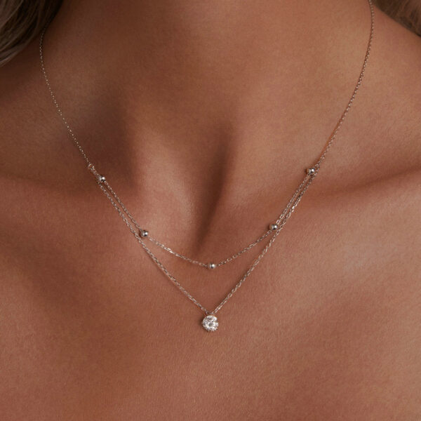 Bamoer U 0.5CT Double Layers Moissanite Necklace Adjustable Round Beads Chain Water Drop Pendant for Women Engagement Gift