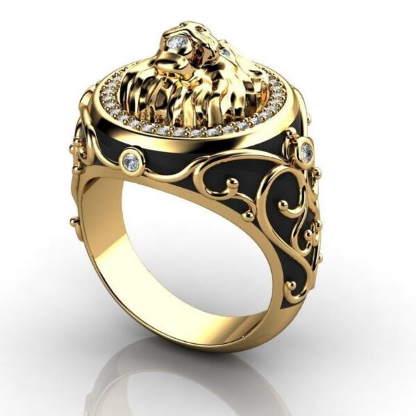 1aad46cd8d892f4e HOYON Gold Color Full Diamond Zircon Lion Wedding Punk Style Engagement Ring for Men's Retro Women's Jewelry
