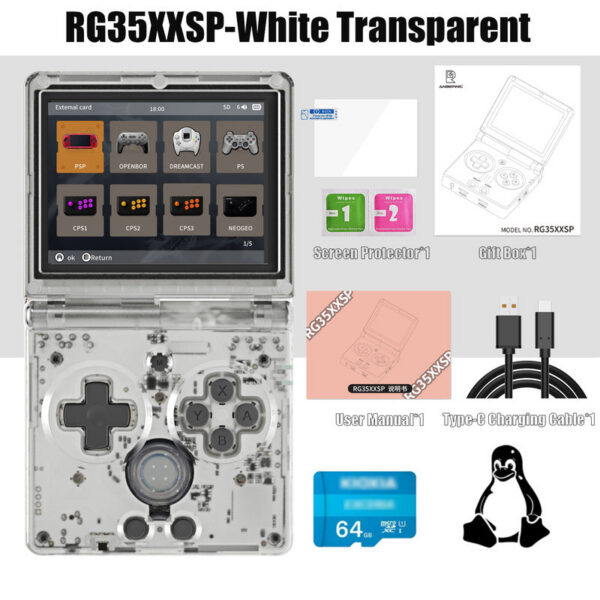 ANBERNIC NEW RG35XXSP Retro Game With 64G TF Card Portable Gaming Console 3.5 Inch IPS Screen 3300mAh Battery HDMI-Out