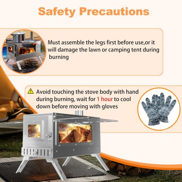 1ac374e2221518f9 UNHO Camping Tent Stove: Portable Wood Burning Stove Stainless Steel Outdoor Cooking Heater Log Burner with 7 Chimney Pipes for Tent Shelter Garden Silver