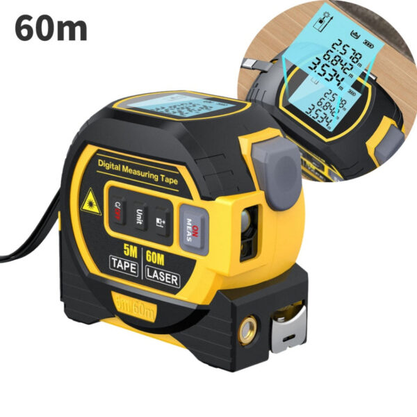 3in1 Laser Rangefinder 5m Tape Measure Ruler LCD Display Distance Meter Measurement Device Area Volumes Surveying Equipment
