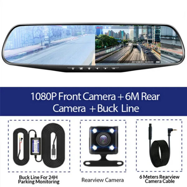 1ad08b1fdded77d7 4.3 Inch Driving Recorder Car DVR Rearview Mirror Dual Lens Car Recorder 1080P IPS Front and Rear Camera Registrar Black Box New