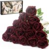 15Pcs Artificial Roses Velet Real Touch Single Stem Fake Roses Silk Realistic Bouquet Flowers Arrangements Home Office Garden Grave Party Wedding Decoration(Light Pink-15p, Blossom Roses)