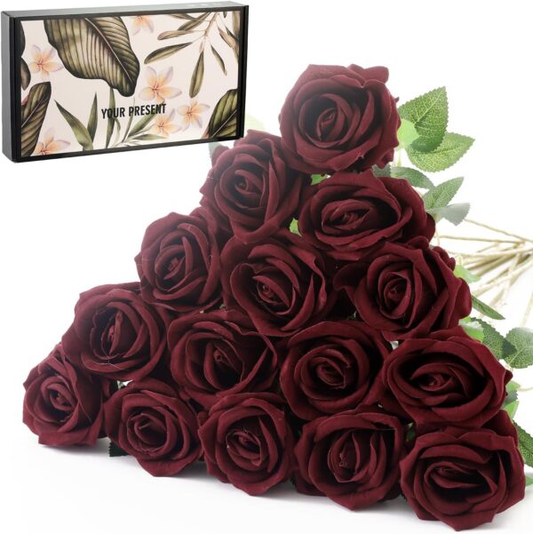 15Pcs Artificial Roses Velet Real Touch Single Stem Fake Roses Silk Realistic Bouquet Flowers Arrangements Home Office Garden Grave Party Wedding Decoration(Light Pink-15p, Blossom Roses)