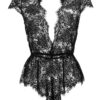 Anyou Womens Lingerie V-Neck Lace Bodysuit Mini Babydoll Featuring Plunging Eyelash Size XS-XXL