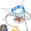 Hikenture Gaskocher mit Piezozündung, Winddichter Camping Kocher 3500W, Faltbarer Campingkocher Gasbrenner für Coleman Primus Kartusche, Kocher Gas Windschutz mit Tragebox für Hiking, Picnic, Outdoor
