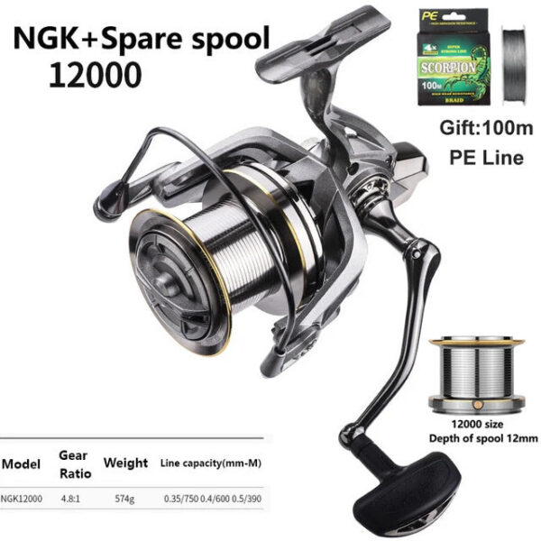 NHUE Big Spinning Fishing 8000-14000 9000 10000 12000 Max Drag 20KG Sea Reel Free e Saltwater Freshwater Fish Pesca