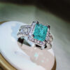 Sier New Arrival With Cotton Wool Imitation Natural Paraiba Full Diamond Ring For Women Birthday Party Jewelry Gift