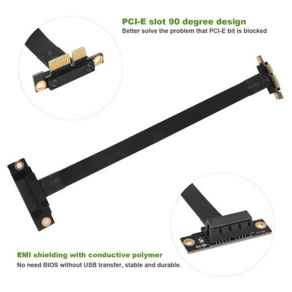 PCIE Dual 90 Degree Right Angle PCIe 3.0 to X1 Extension Cable 8Gbps PCI Express 1X Riser Card 20cm