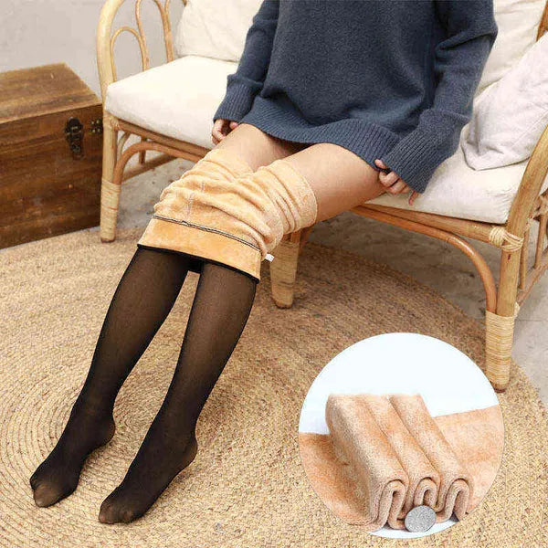 074 Winter Thicken Plus Veet Legs Fake Translucent Warm Fleece Autumn Stockings Tights Sexy Pantyhose 211221