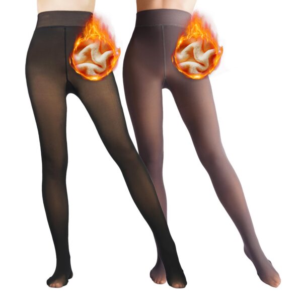 Caprilite 2 Pairs Fleece Lined Tights-Fake Translucent Leggings High Waist Pantyhose Sheer Thick Warm Tights For Women