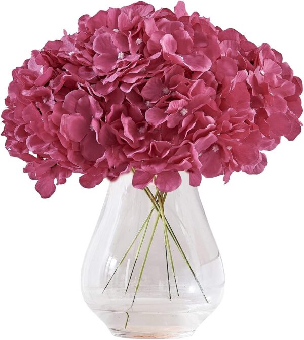 Hydrangea Silk Flower White 10 Heads Artificial Hydrangea Silk Flowers Head for Wedding Centerpieces Bouquets DIY Floral Decor Home Decoration with Long Stems - White