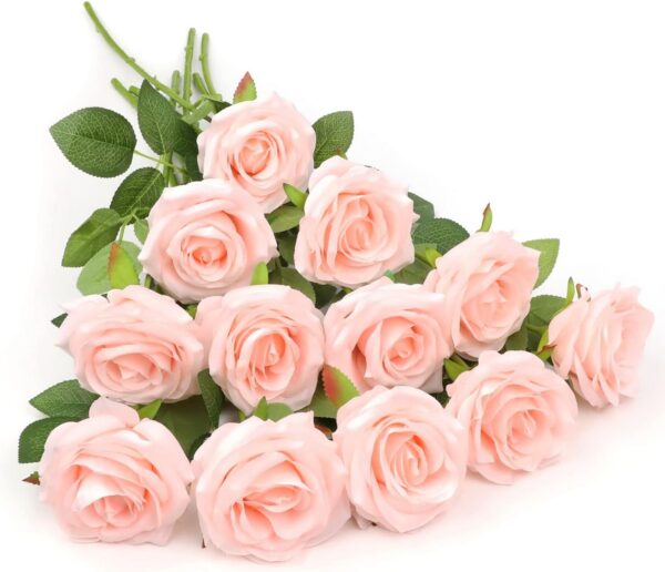Artificial Rose Flower Dusty Rose Flower Silk Flowers 12 pcs with Long Stem Silk Roses Bouquet for Wedding Bridal Shower Party Home Decoration