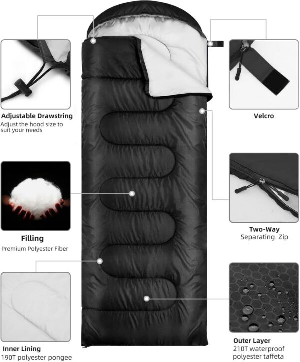 Sleeping Bags for Adults Backpacking Lightweight Waterproof- Cold Weather Sleeping Bag for Warm Camping Hiking Outdoor Travel Hunting with Camping Sleeping Bag