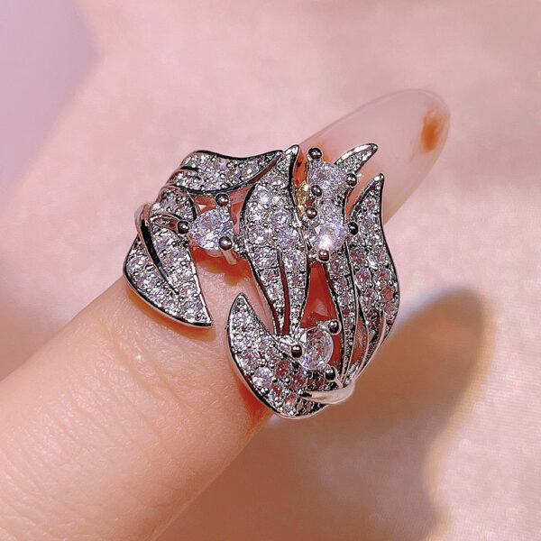 sier new creative diamond-studded rice ear flower rattan ladies white zircon ring party birthday jewelry gift