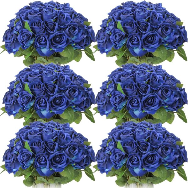 1bd9838789d5c657 50 Pcs Artificial Rose Flower Realistic Silk Roses with Stem Bouquet of Flowers Plastic Flowers Real Looking Fake Roses for Home Wedding Centerpieces Party Decorations (Blue)