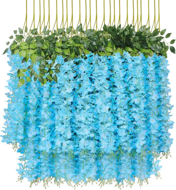 U'Artlines 24 Pack (Total 86.4 Feet) Artificial Fake Wisteria Vine Rattan Hanging Garland Silk Flowers String Home Party Wedding Decor (24, White)