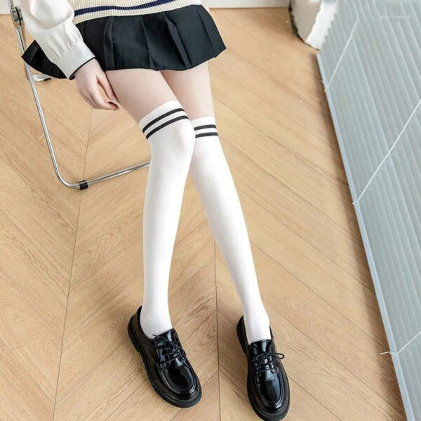 Women Socks Women's Fake Knee High Tights Spring Autumn Black White Stripes Patchwork Pantyhose Sexy Female Cosplay Party Silk Stockings