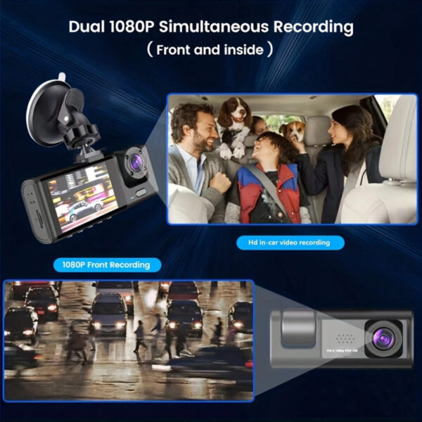 1c0aae3f08e1f37b Dash Cam W/ IR Night Vision Loop Recording & 2" IPS Screen 1080P 3 Camera , video recorder, Vehicle DVR