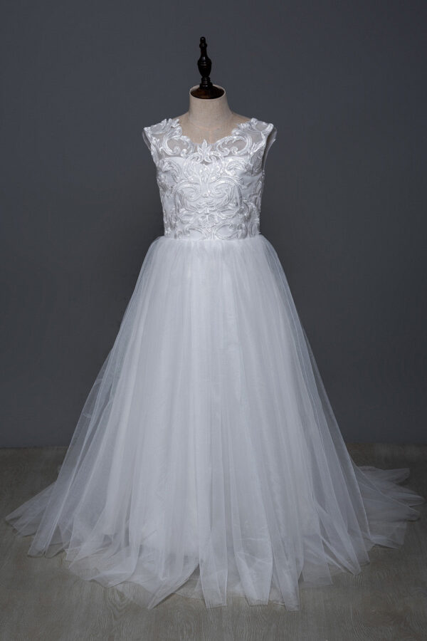 1c16d0d92ebbeb9e White Bridesmaid Girls Flower Girl Dresses Ball Kids Wedding Party Pageant First Communion Gown Big Bow Sleeveless
