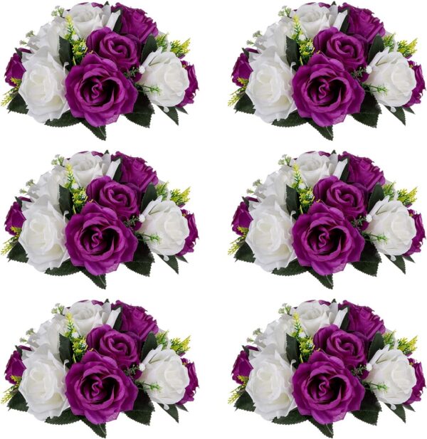1c23ac00ef0d11f3 NUPTIO Artificial Flower Centrepieces for Tables - 6 Pcs Crimson & White Fake Flowers Roses Balls 9.5in Diameter - Silk Faux Rose Arrangement for Wedding Party Centerpiece Table Decorations