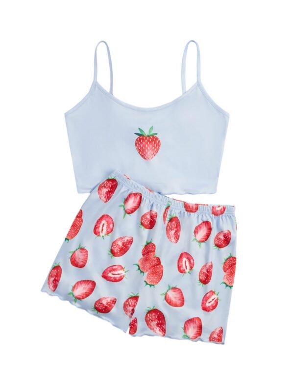 1c38b9256443c915 SweatyRocks Women's Summer Strawberry Print Cami Top and Shorts Sleepwear Pamas Set