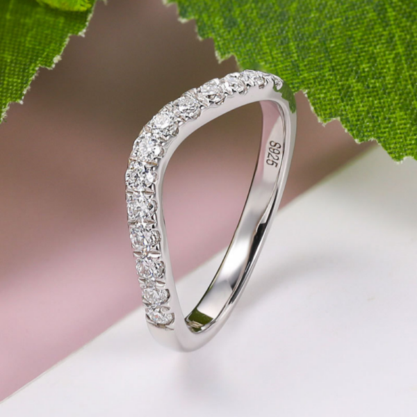 1c9dc12c110fa551 M-JA Half Eternity Moissanite Ring Curved Wedding Band Sterling Sier 0.39ct Lab Diamond Rings for Women D Color Jewelry
