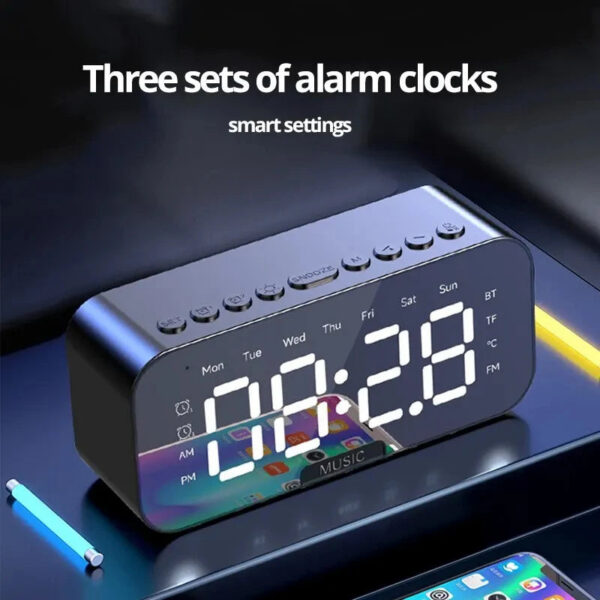 1ca23899cea74ee7 1pc LED Digital Alarm Clock with Bluetooth ,Speaker Mirror Bedroom Office Decor Table Screen Temperature FM Radio
