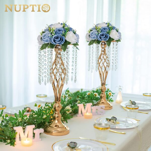 NUPTIO Flower Balls for Wedding Centerpieces - 2 Pcs 9.5 inch Diameter Fake Flower Ball Arrangement Bouquet Party Centerpieces for Tables - Dusty Blue Rose Bouquet Centerpiece Flowers for Table