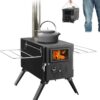 HOPUBUY Wood Stove Hot Tent Stove, Portable Camping Wood Burning Stove for Outdoor Cooking, Small Wood Stove with 7 Stainless Chimney Pipes and Tent Stove Jack