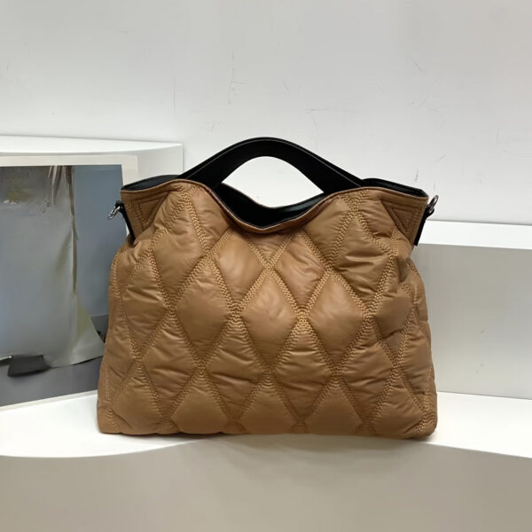 1cc3ebb1fc2836a5 Trendy Puffer Quilted Tote Bag, Rhombus Nylon Shoulder Bag, Soft Padded Handbag For Women