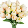 IPOPU 12PCS Pink Tulips Artificial Flowers for Decoration Fake Tulips Real Touch Fake Pink Flowers Artificial Floral Arrangements Pink Faux Tulips Decor Table Home Kitchen Wedding Decorations (Pink)