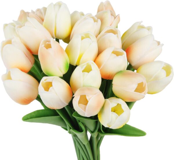 IPOPU 12PCS Pink Tulips Artificial Flowers for Decoration Fake Tulips Real Touch Fake Pink Flowers Artificial Floral Arrangements Pink Faux Tulips Decor Table Home Kitchen Wedding Decorations (Pink)