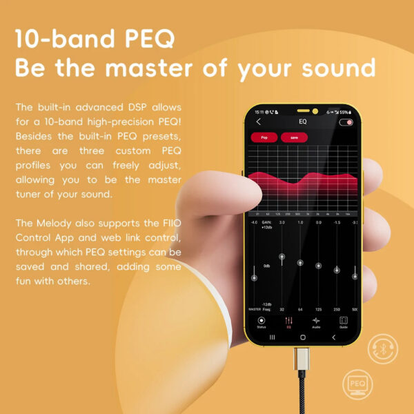 FiiO/Snowsky Melody Headphone Amplifier Portable DAC with 4.4mm and 3.5mm Headphones DSD256, 10-Band PEQ for for Android/wins