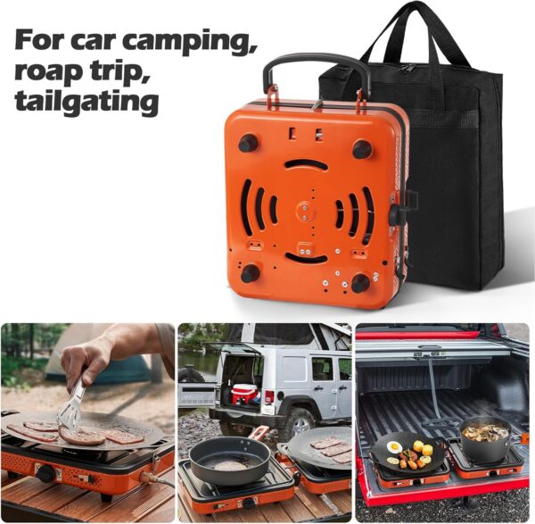 Odoland Portable 2 Burner Camping Stove, 4400W Camp Stoves Lightweight Camping Cooker with Automatic Ignition & Heat Control for Outdoor Backpacking & Picnic Cooking