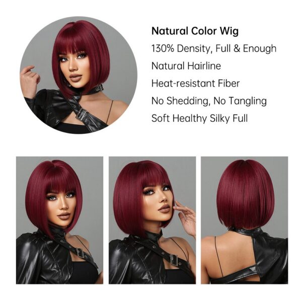 1d0d42cc6f3b54b8 Short Wine Red For Women Bury Bob Wigs With Thick Bangs Heat Resistant Synthetic Wig
