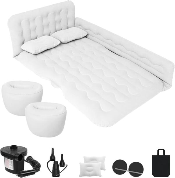 1d0dfd94b5b6e78b Car Bed SUV Air Mattress, Car Air Mattress with Electric Air Pump, 2 Inflatable Pillows and 2 Footrests for Back Seat, Trunk Sleeping - Upgraded -Thickened Camping,White