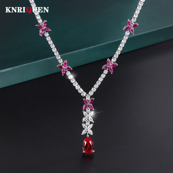 1d6936c134163b33 Sparkling 9*14MM Ruby Gemstone Pendant Necklace for Women High Carbon Diamond tail Party Fine Jewelry Birthday Gift