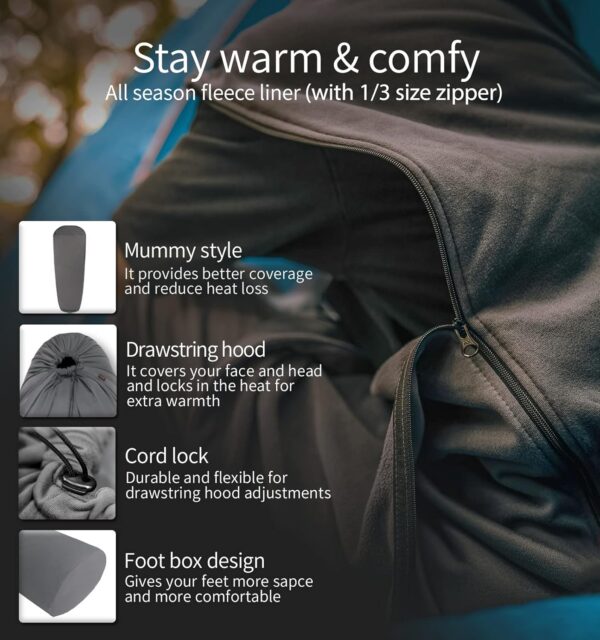 1d7a7ced7766cc71 Litume Fleece All Season Sleeping Bag Liner Adds Up to 15°C, Compressible and Lightweight Mummy Sleeping Sack for Backpacking Camping travel hiking compact stuff Drawstring hood