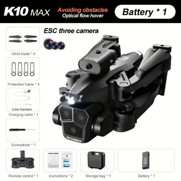 New K10 Max RC Drone 8K Professional Triple Camera Optical Flow Obstacle Avoidance Gesture Photography Foldable Quadcopter Toys