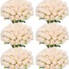 1dbc21ece14314e1 50 Pcs Artificial Rose Flower Realistic Silk Roses with Stem Bouquet of Flowers Plastic Flowers Real Looking Fake Roses for Home Wedding Centerpieces Party Decorations (Blue)