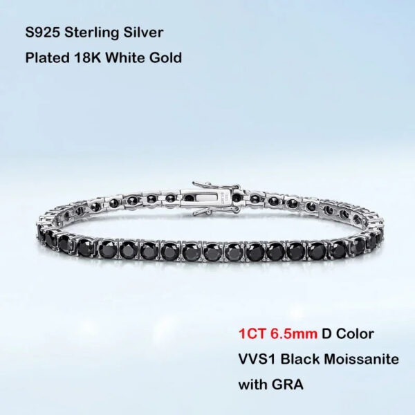 EWYA GRA Certified Real 3/4/5/6.5MM Full Black Moissanite Tennis Bracelet for Women Men S925 Silver Link Bracelets Fine Jewelry