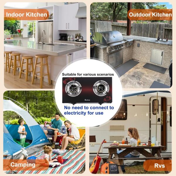1dc868e8db63c1f9 Propane Stove 2 Burner Gas Stove, 28800 BTU High-Efficiency Auto Ignition Tempered Glass LPG Cooktop with CSA Regulator and Hose – for Outdoor Camping, RV, and Emergency Cooking