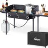 1de386d8d7edd967 3 Burner Propane Camp Stove | 225,000 BTU Gas Burners | Side Shelves | Windscreen | Waterproof Cover | Detachable Legs | Ideal for Camping Backyard Outdoor Cooking