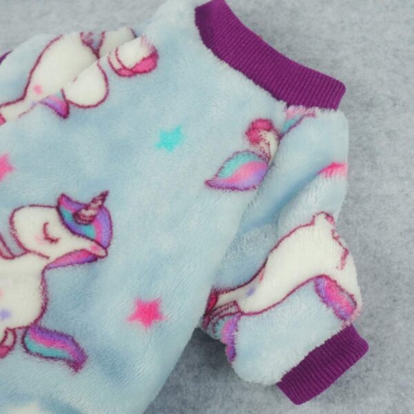 Unicorn Fuzzy Dog Pajamas, Dog Winter Clothes for Small Dogs Girl Boy, Pet Onesie with Feet, Cat Outfit, Light Blue, Small