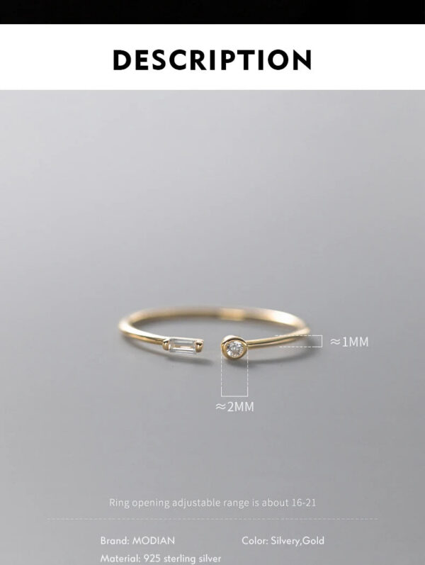 Modian Real 925 Sterling Silver Simple Thin Clear CZ Finger Rings Adjustable 14K Gold Ring For Women Wedding Jewelry Gifts