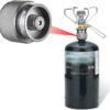 Camping Stove Gas Converter Propane to Butane EN417 Valve Output Camp Fuel Refill Canister Converter with 16 oz Tank Input-Detachable Stand