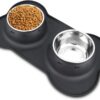 AsFrost Dog Food Bowls Stainless Steel Pet Bowls & Dog Water Bowls No Spill Non Skid, Feeding Bowls with Dog Bowls Silicone Mat for Small Medium Large Size Dogs, Cat Pet Dog Dishes Set, Black, 3 Cup